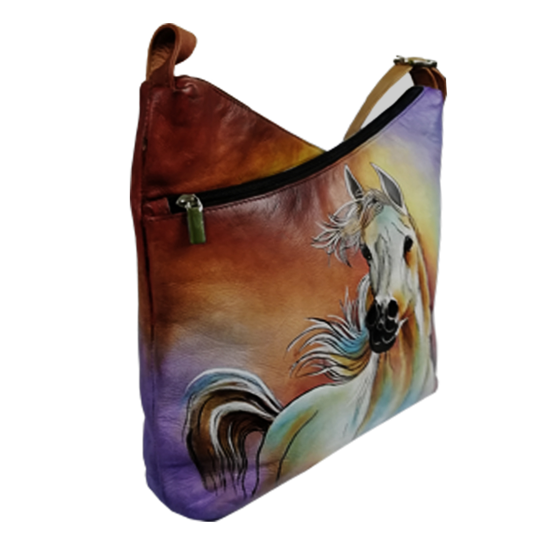 Printed Leather Hand Painted Shoulder Bag