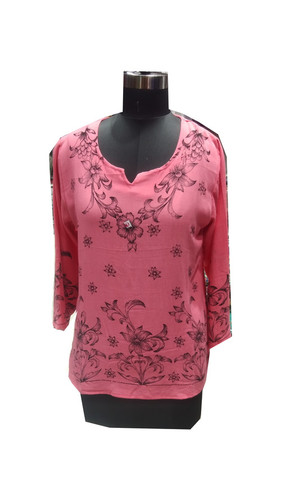 Pink Women Rayon Printed Top