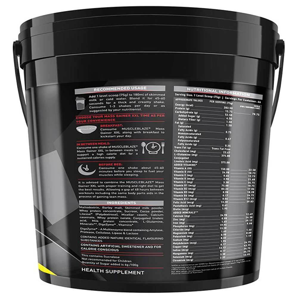 Muscleblaze Mass Gainer Xxl, 11 Lb(5kg) Chocolate Ingredients: Maltodextrin