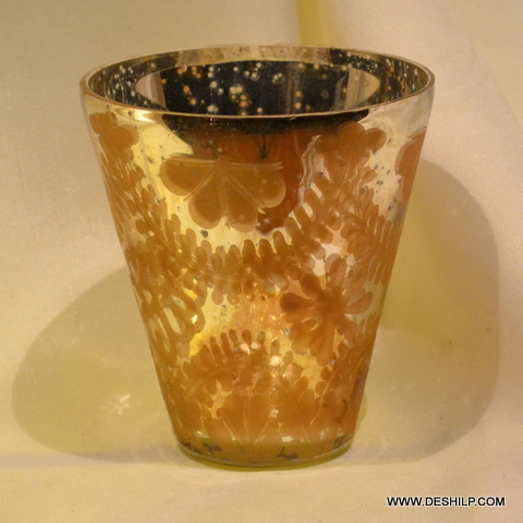 Glass Golden Color Silver Decor Votive