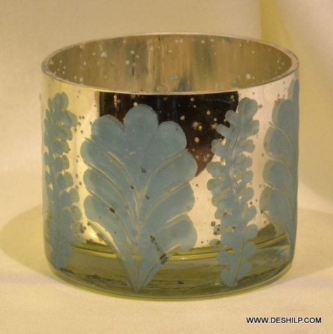 Tea Light Holder Round Glass Blue Silver Candle Votive