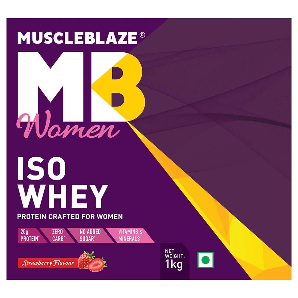Muscleblaze Iso-whey Women Protein, 2.2 Lb(1kg) Strawberry Ingredients: Instantized Whey Protein Isolate (Lactose-free)