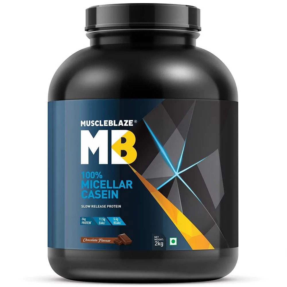 Muscleblaze 100% Micellar Casein - 4.4 Lb Chocolate | Premium Milk-derived Casein, 24g Protein, 5 Digestive Enzymes, 5.6g Bcaas For Enhanced Muscle Recovery
