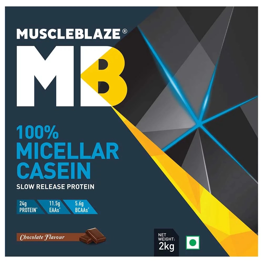 Muscleblaze 100% Micellar Casein - 4.4 Lb Chocolate | Premium Milk-derived Casein, 24g Protein, 5 Digestive Enzymes, 5.6g Bcaas For Enhanced Muscle Recovery