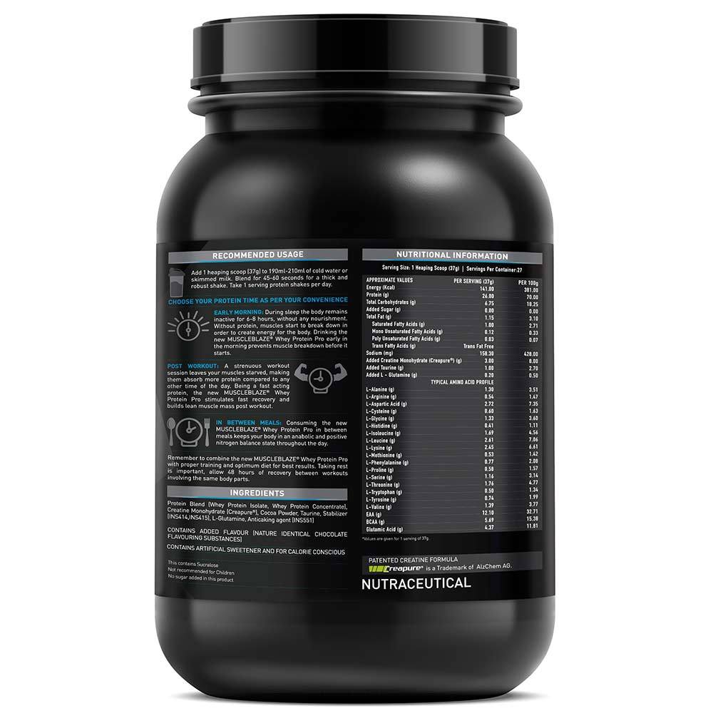 Muscleblaze Whey Protein Pro With Creapure, 2.2 Lb (1kg)chocolate