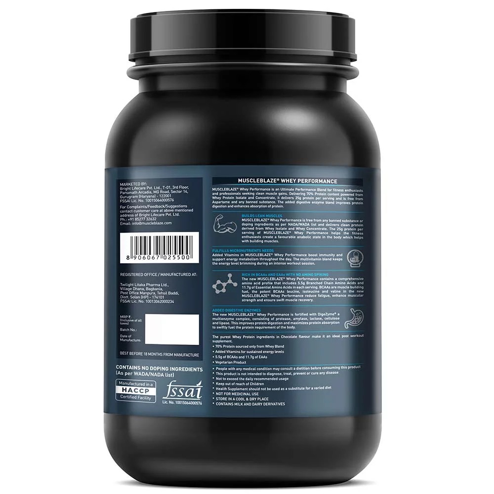 Muscleblaze Whey Performance (70%) Protein, 2.2 Lb (1kg)chocolate