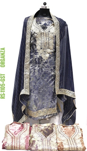 Designer Organza Fabric Suit - Cotton, Embroidered Pattern | Breathable, Washable, No Fade, Dry Cleanable, Ideal for All Seasons