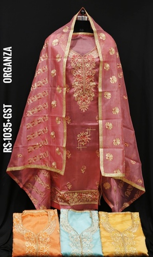 Organza Fabric Suit - Cotton Silk, Embroidered Design | Breathable, Washable, Perfect for All Seasons