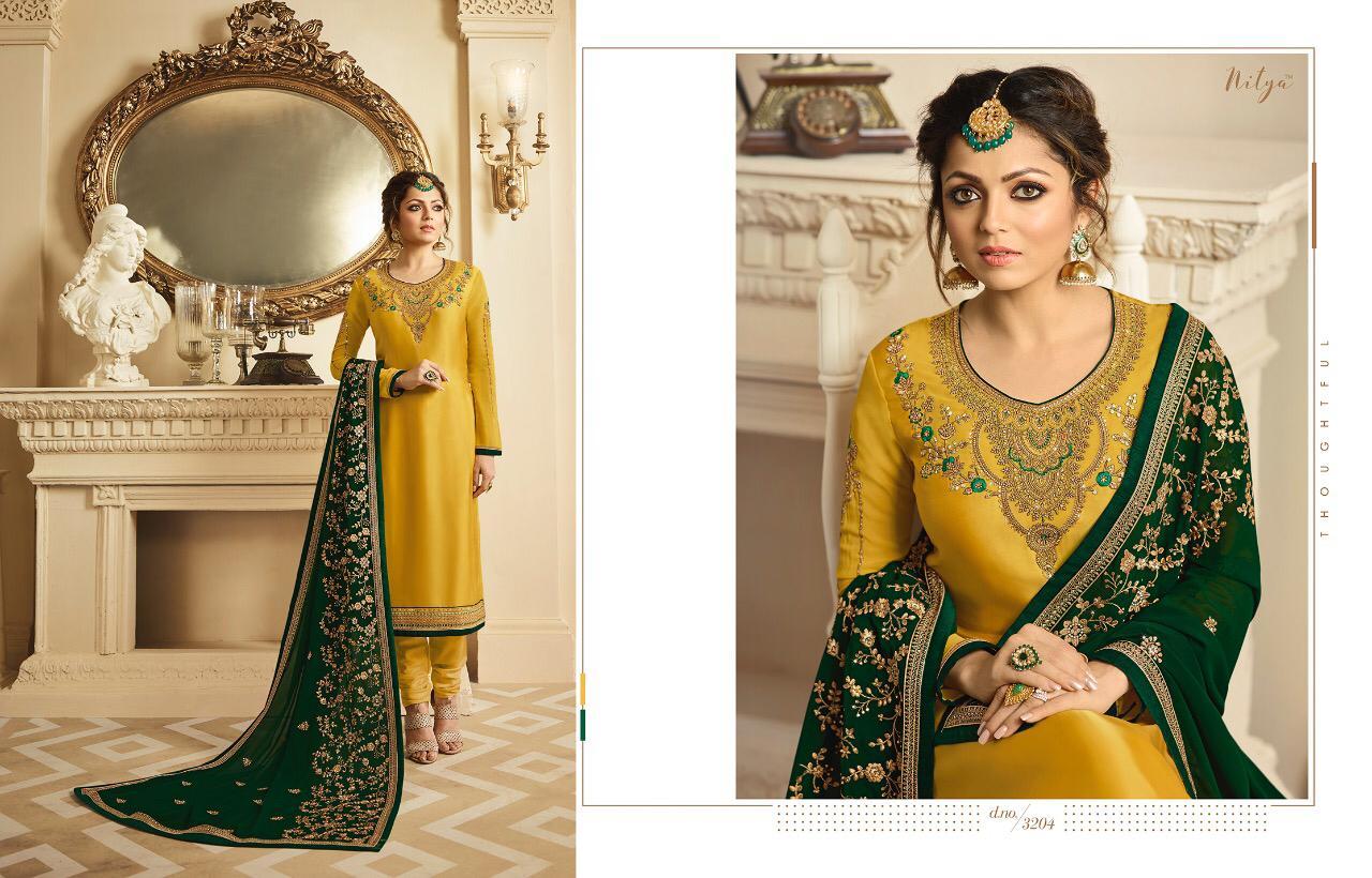 Blue Latest Embroidered Straight Suit