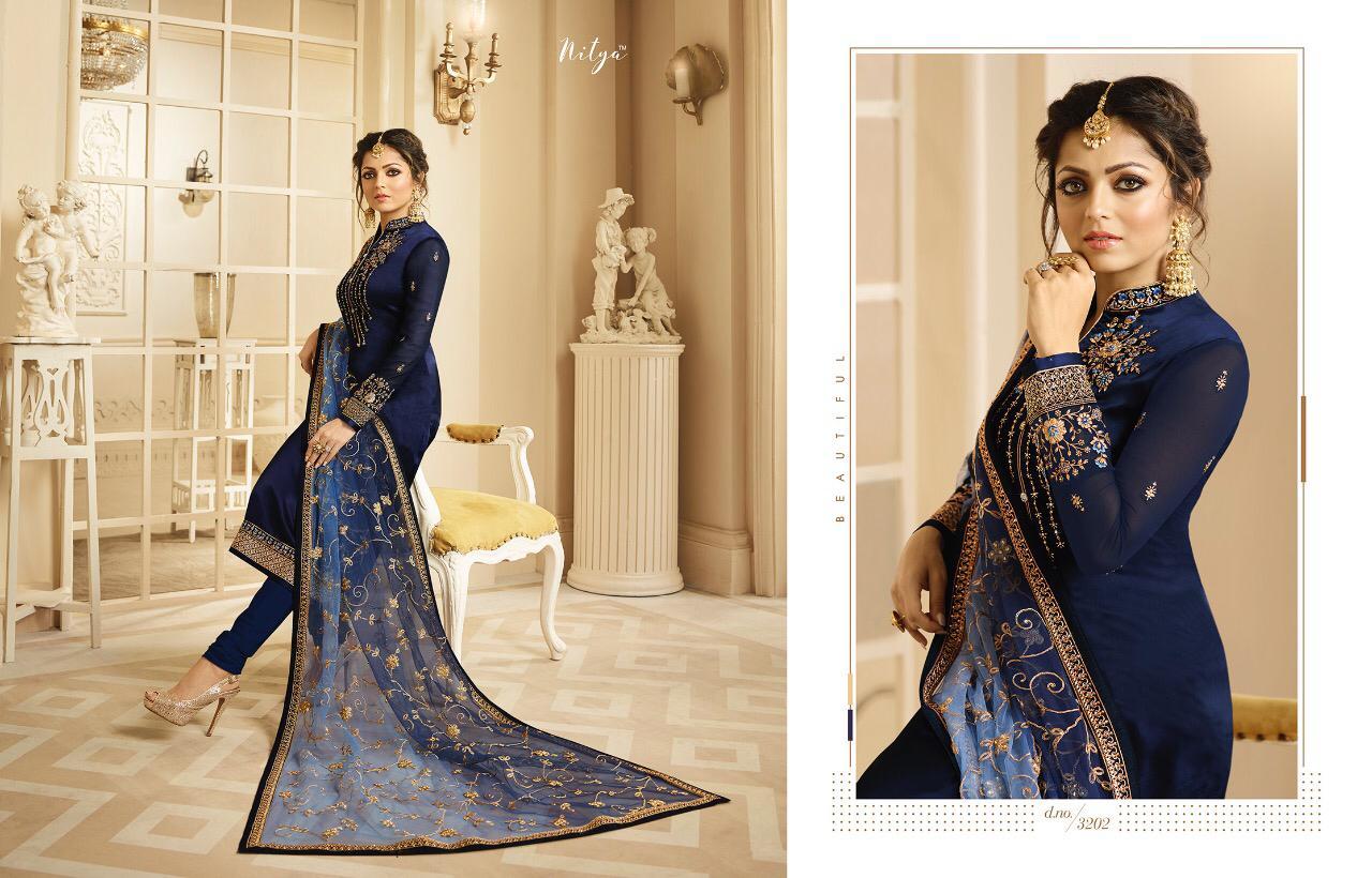 Blue Latest Embroidered Straight Suit