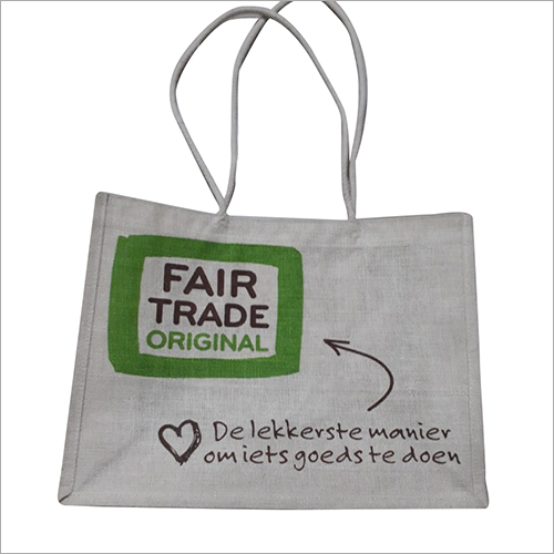 सफेद प्रिंटेड जूट बैग