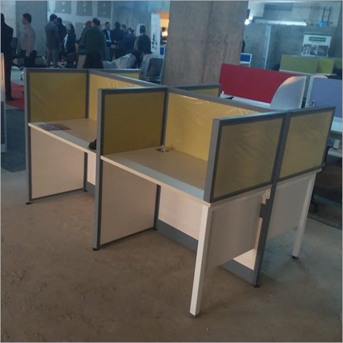 4 Person Office Workstation - Premium Wood, Elegant Design, White & Light Yellow Finish | Durable, Easy to Clean, Eco-Friendly, Rustproof