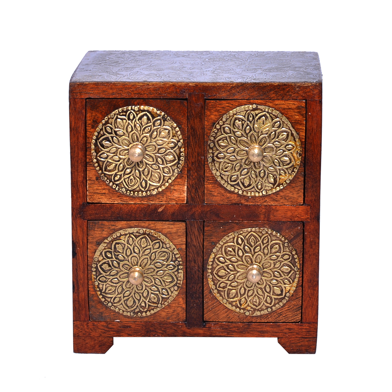 Home Decor Craft Brass Coated Design Polished Wooden 4 Rack Drawer - Material: Wood