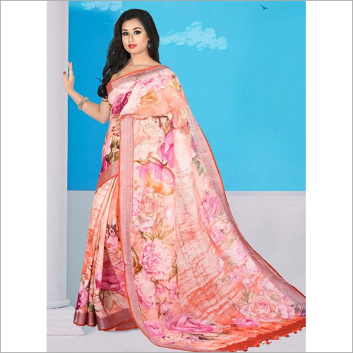 मिक्सकॉलर लिनन डिजिटल प्रिंट साड़ी