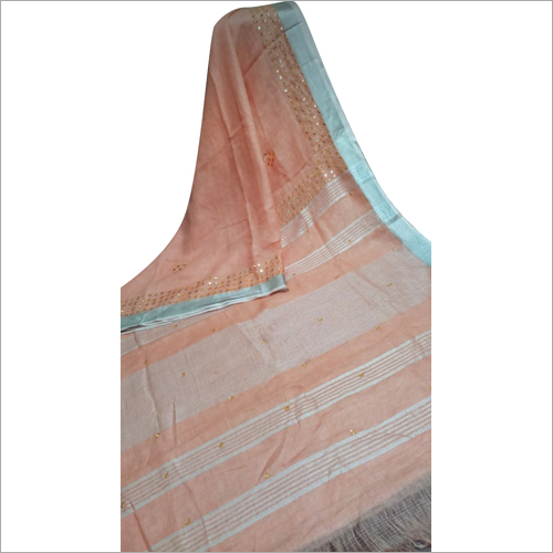 ब्राउन लिनन डिज़ाइनर प्लेन साड़ी