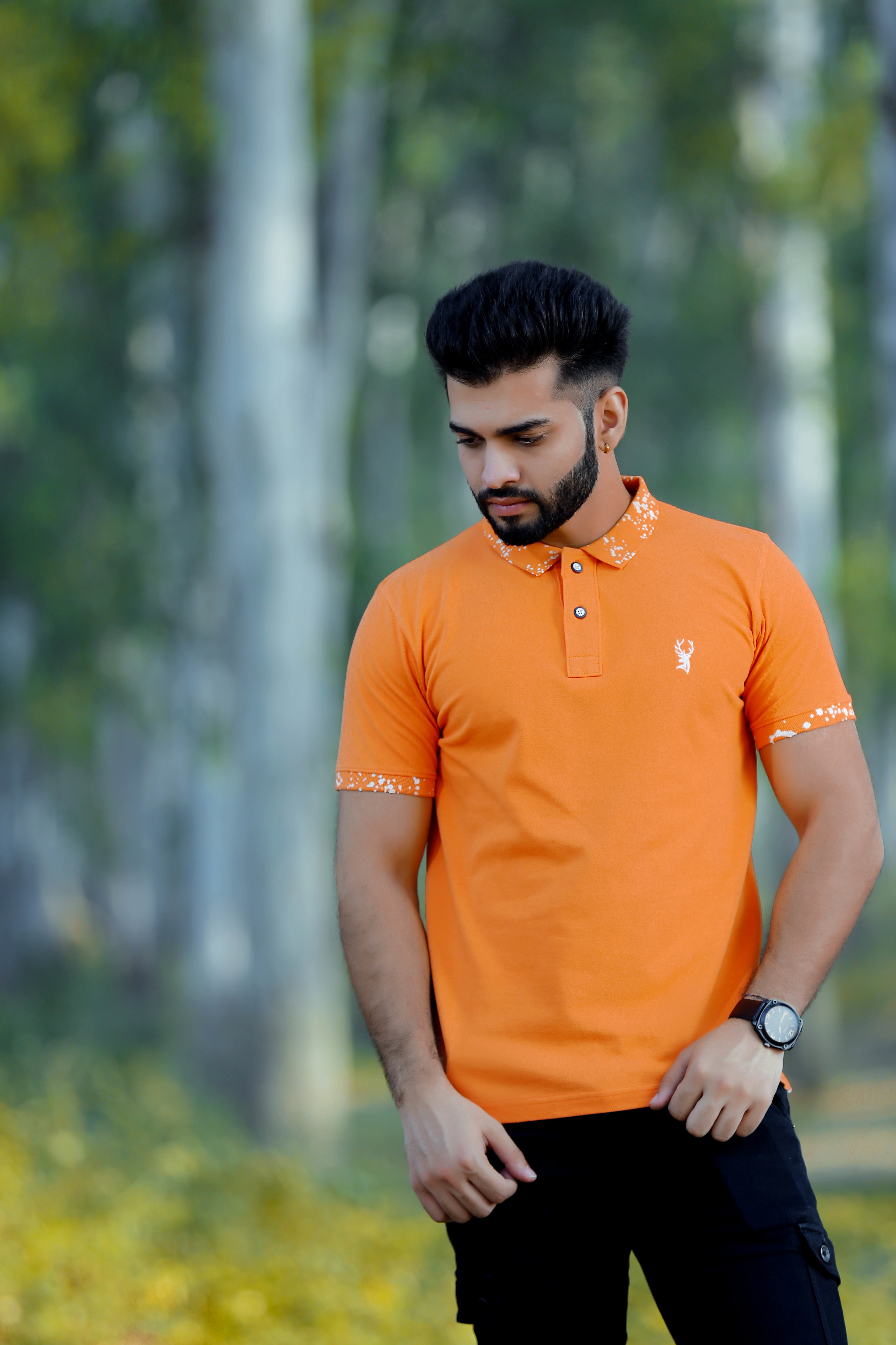 Mens Fashionable Polo T-shirt - 80% Cotton 20% Polyester, Black, Navy, Sky Blue, Orange, Red, Carrot, Pink | Short Sleeves, Sizes M-xxl, Plain Pattern