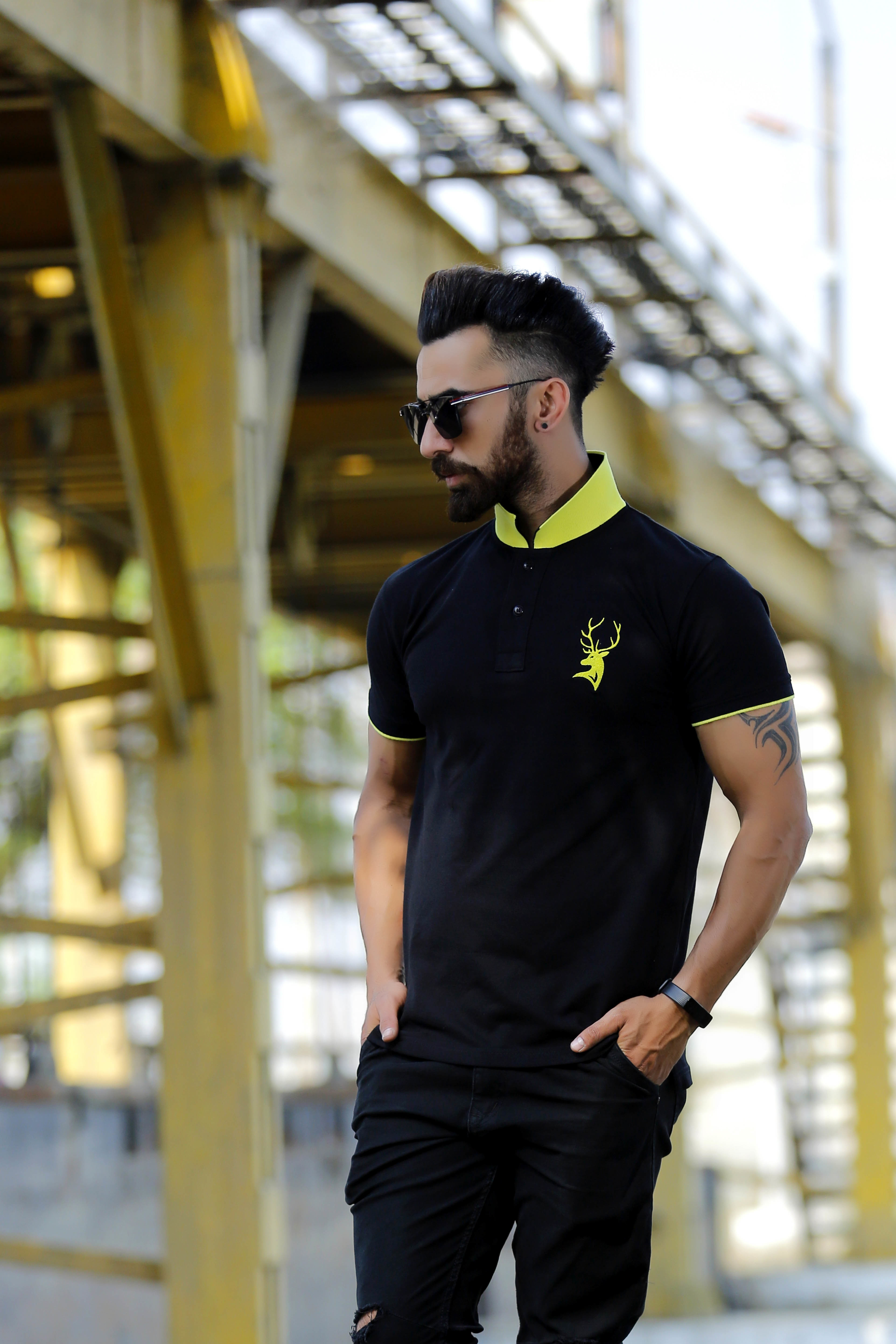 Mens Orange Color T-shirt - Cotton Blend, Sizes M-xxl, Colors: Red, Orange, Blue, Pink, Navy, Aqua, Carrot, Black | Short Sleeve, Polo Collar, Plain Pattern