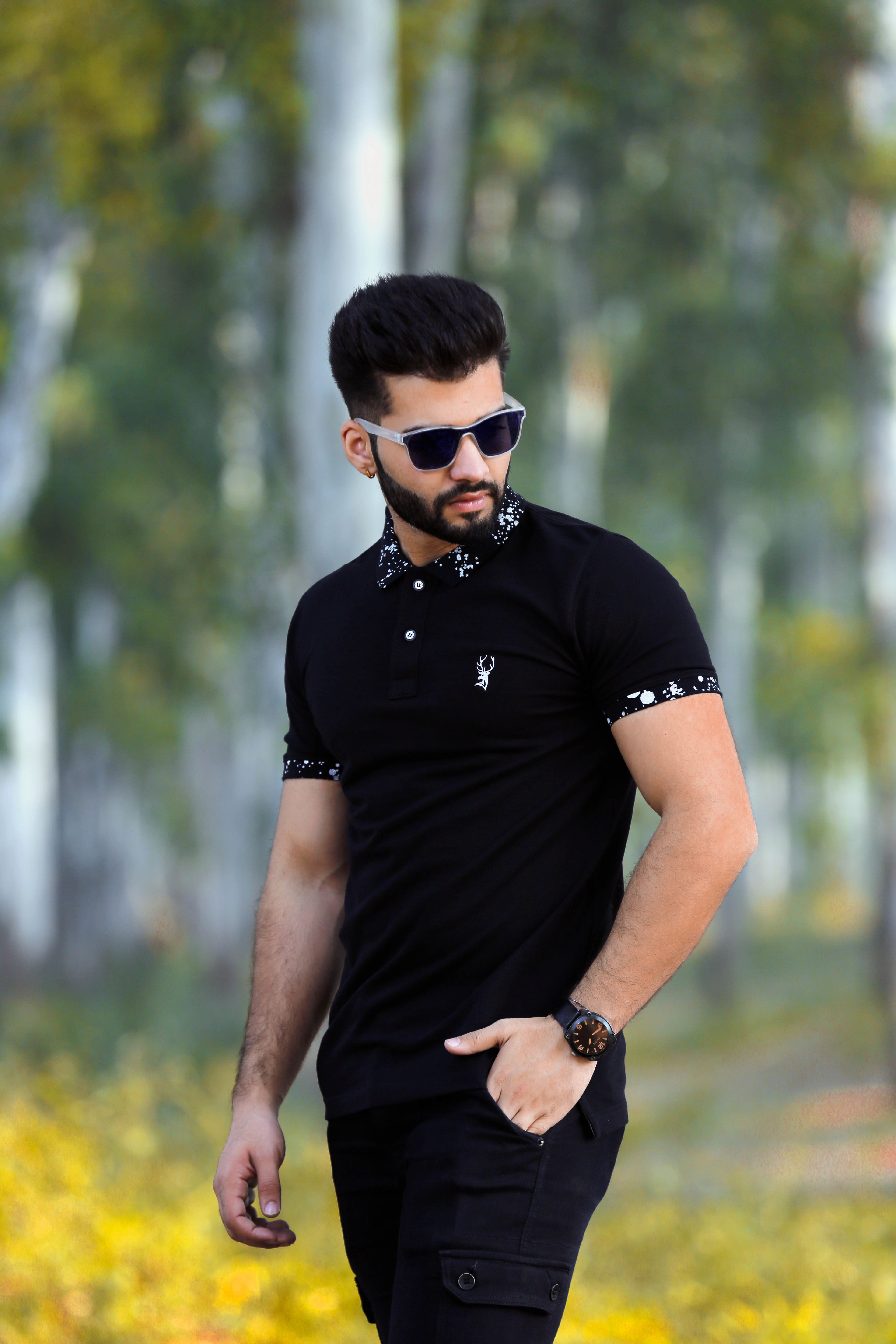 Mens Orange Color T-shirt - Cotton Blend, Sizes M-xxl, Colors: Red, Orange, Blue, Pink, Navy, Aqua, Carrot, Black | Short Sleeve, Polo Collar, Plain Pattern