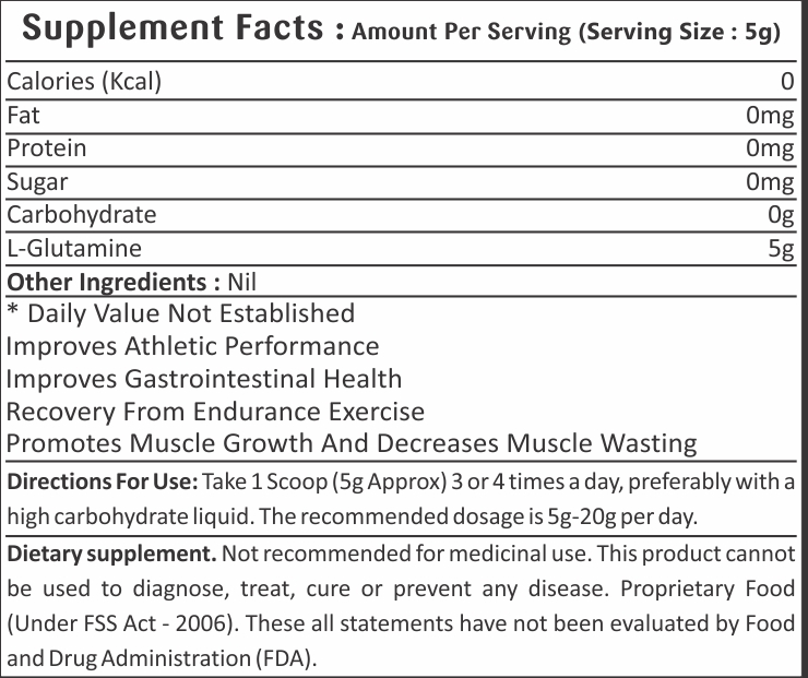 L - Glutamine - Food Grade Powder | 100% Purity, Boosts Immunity, Enhances Gastrointestinal Health, Improves Metabolism & Muscle Repair