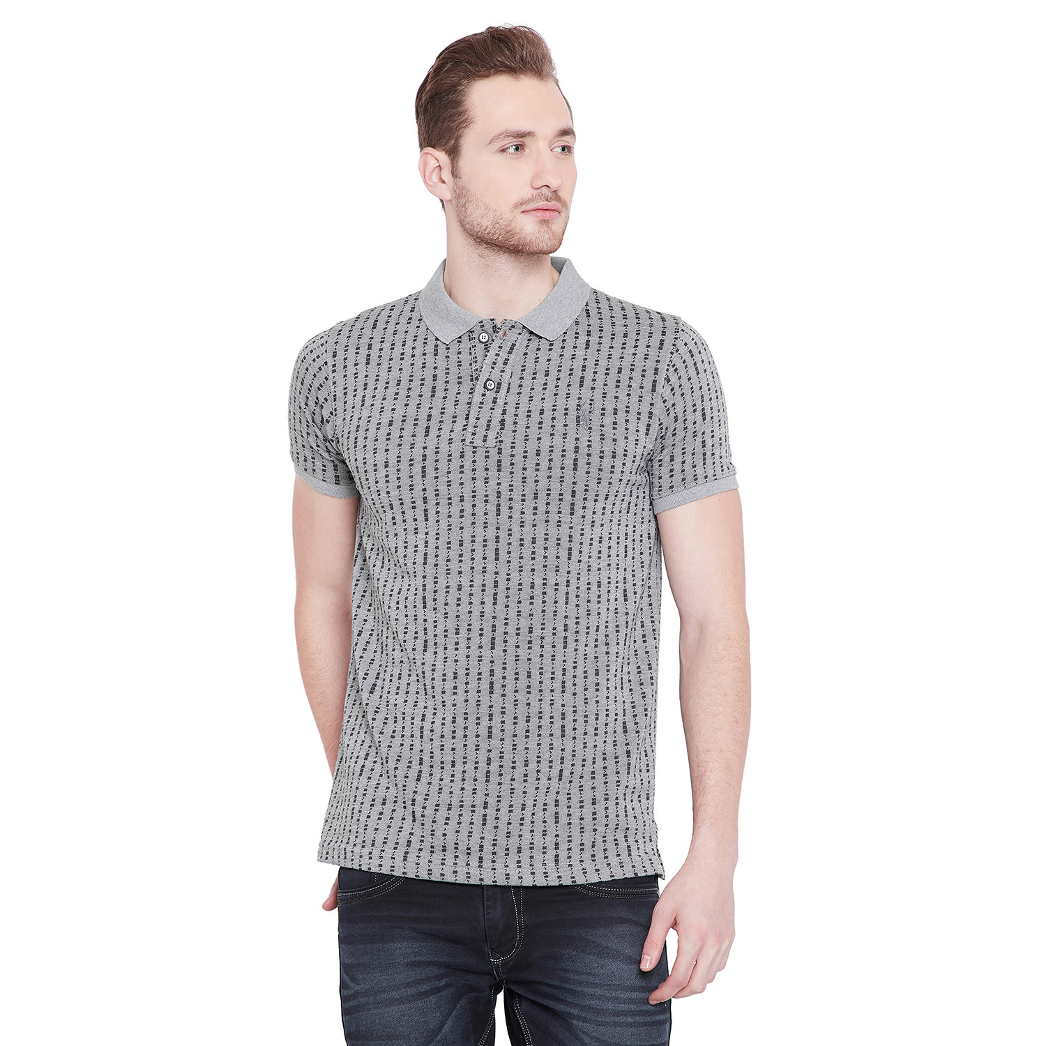 Mens Round Neck Jacquard Polo T-shirt - 80% Cotton 20% Polyester, Sizes L-xxl, Colors: Blue, Navy, Grey, Pink, Black, White, Short Sleeve, Polo Collar