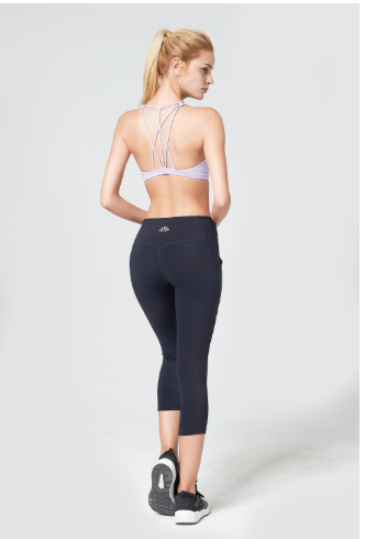 Customized High Waist Side Mesh Panes 3/4 Length Capris Leggings With Pockets