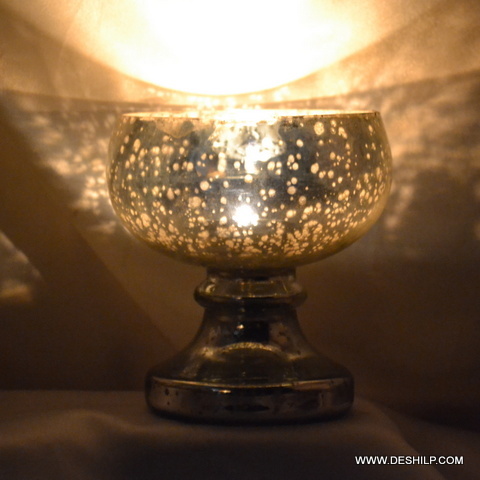 Modern Arts Silver Glass Pillar Candle Holder