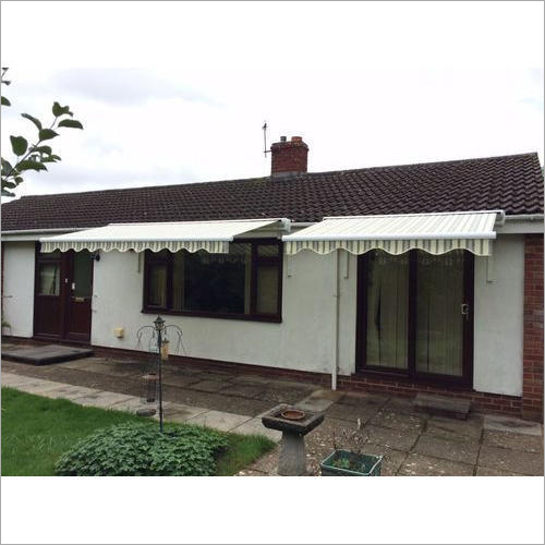Fancy Door Awning - Polyester Coated Fabric, Adjustable Height: 22-54 Inch, Chrome Finished Metal , Waterproof Protection With Intricately Carved Edges