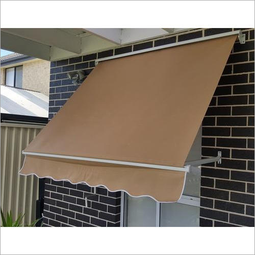 Brown Drop Arm Window Awning - Polyester, Adjustable 22-54 Inch Height, Brown Color | Eye-Catching Pattern, Durable, Waterproof Sunshade for Outdoor Use