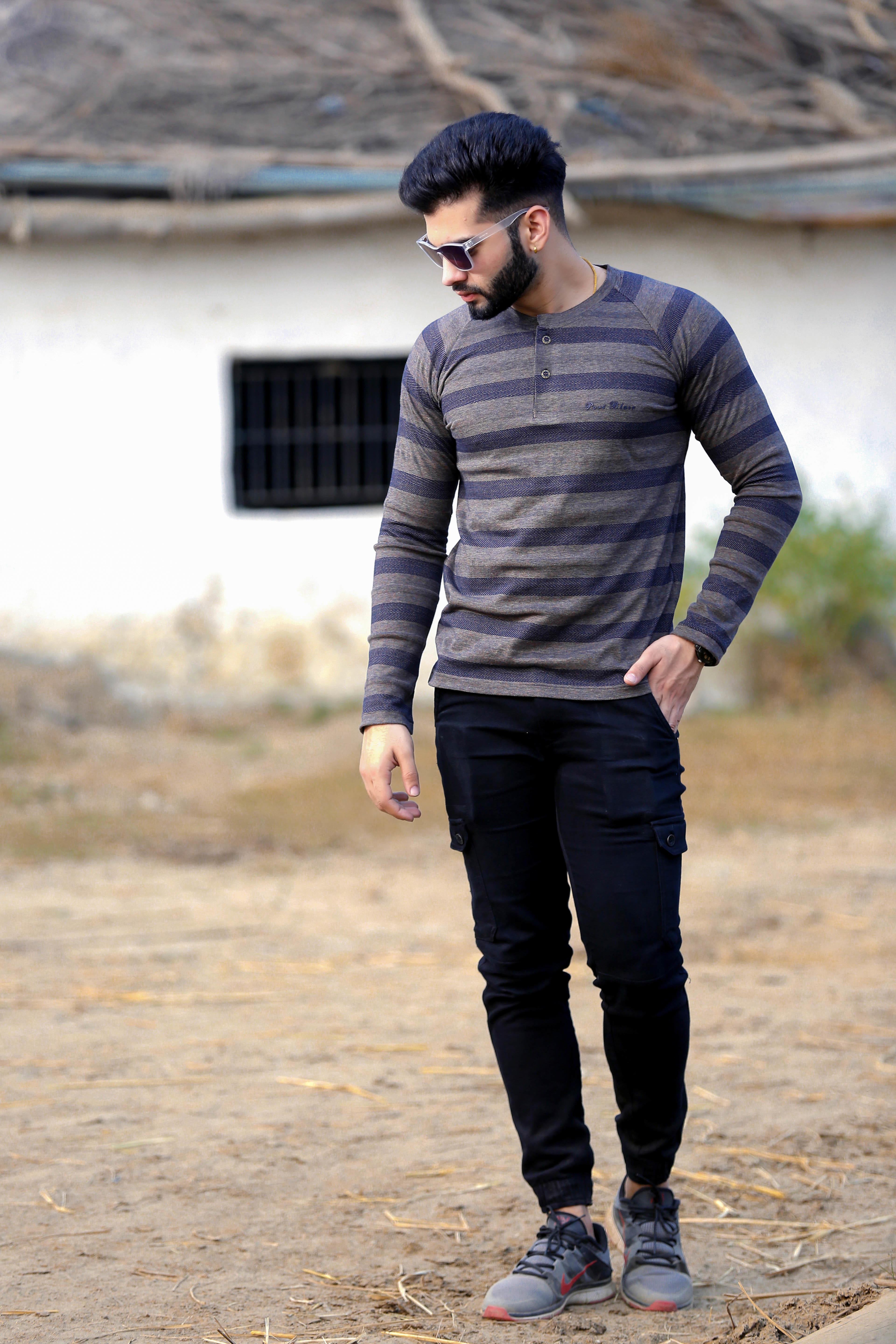 Mens Striped Designer Polo T-shirt - 80% Cotton 20% Polyester, Grey Red Navy Blue White Mustard | Long Sleeve O-neck For Ages 15 To 65