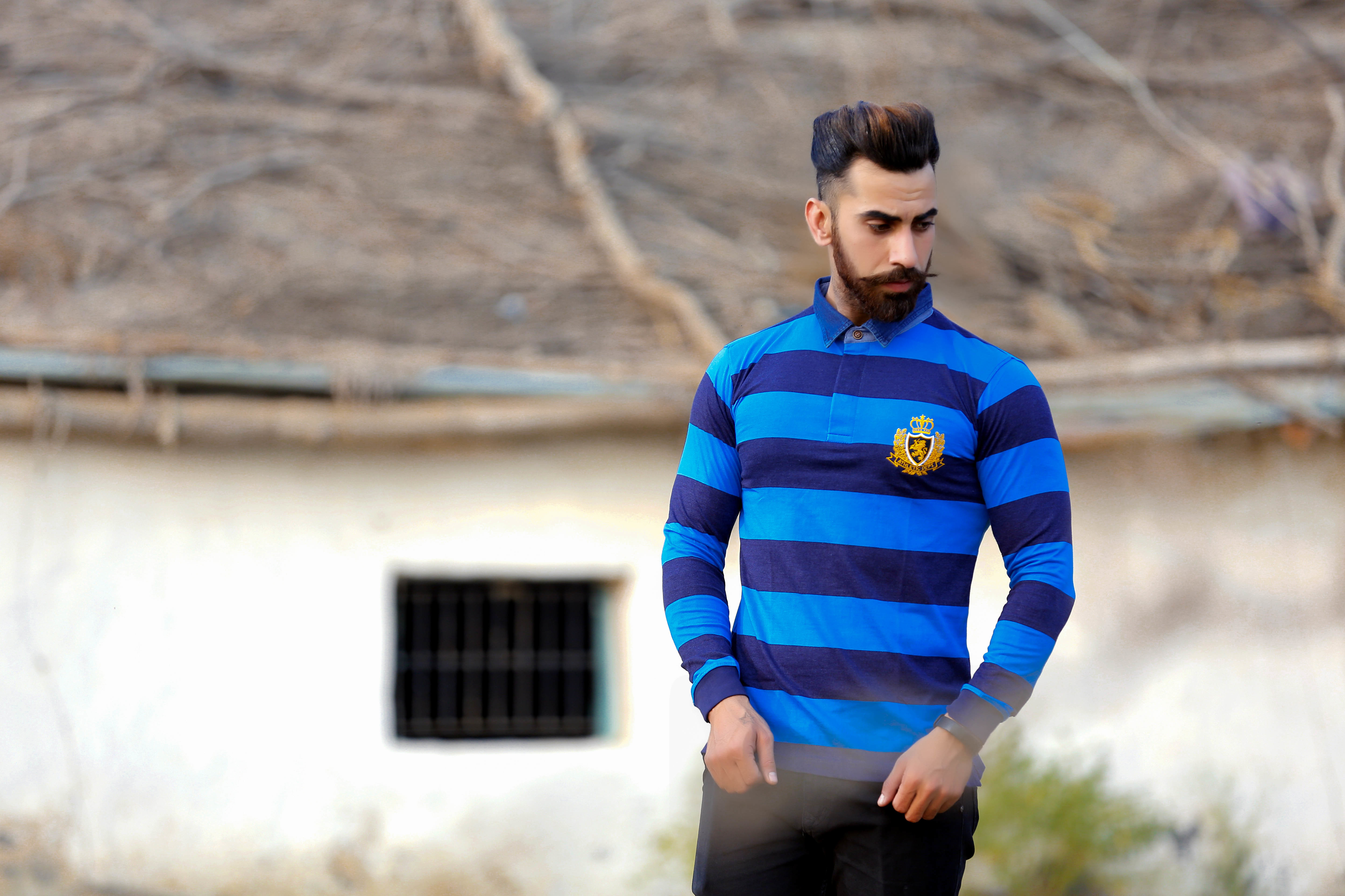 Mens Striped Designer Polo T-shirt - 80% Cotton 20% Polyester, Grey Red Navy Blue White Mustard | Long Sleeve O-neck For Ages 15 To 65