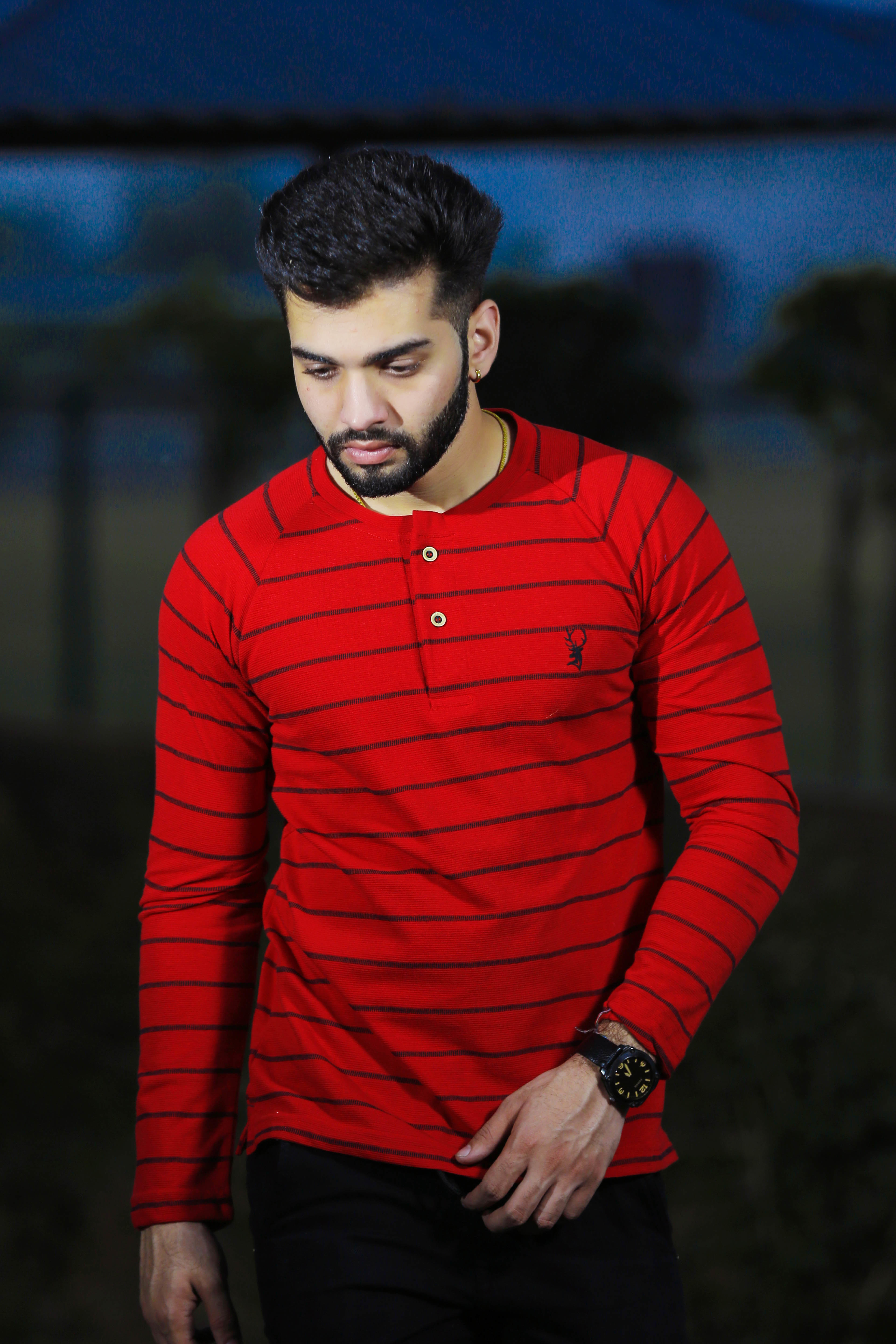 Mens Striped Designer Polo T-shirt - 80% Cotton 20% Polyester, Grey Red Navy Blue White Mustard | Long Sleeve O-neck For Ages 15 To 65