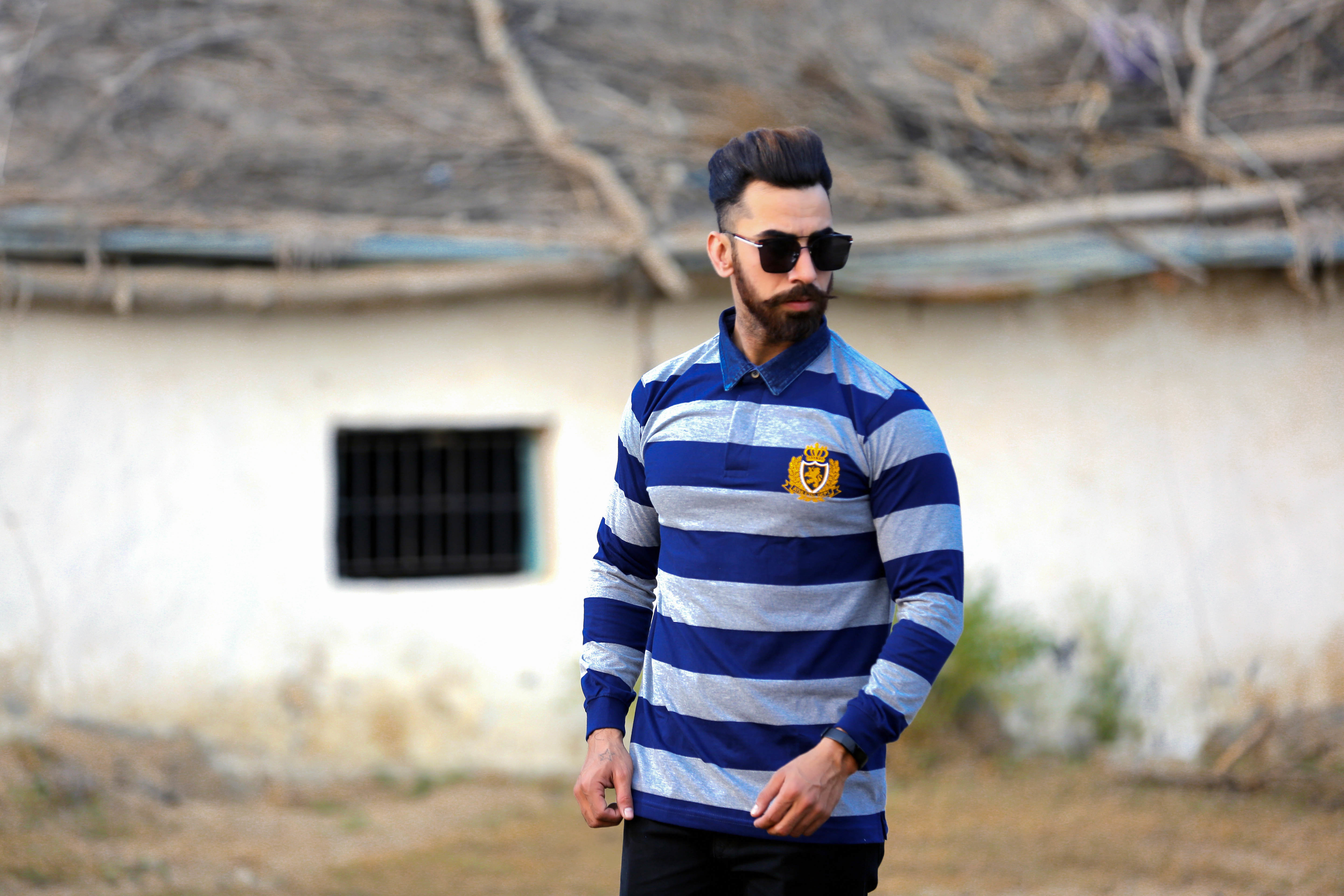 Mens Striped Designer Polo T-shirt - 80% Cotton 20% Polyester, Grey Red Navy Blue White Mustard | Long Sleeve O-neck For Ages 15 To 65