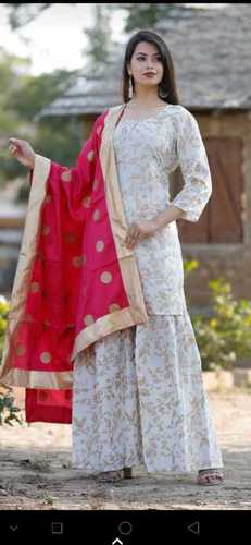 Designer Cotton Kurti With Palazzo Set - Rayon Material, Multi Color, Modern Style | Printed Design, Chiffon Fabric, Size Label and Logo Included