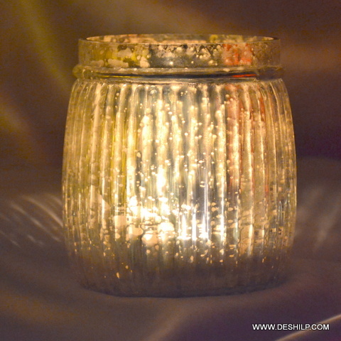 Silver Glass T Light Candle Holder With Gold Finishing - Style: Antique Imitation