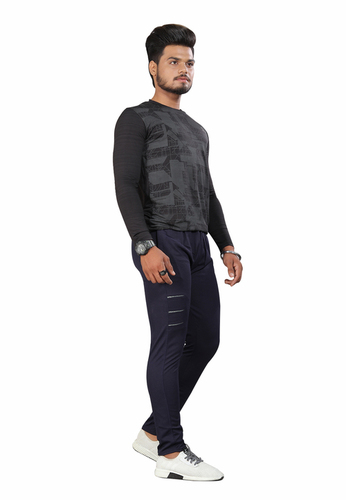 Track Pant - Polyester Cotton Blend, Size L-xl, Black/navy Blue | Slim Fit Design, Adjustable Drawcord, Wicking Soft Fabric, Zip Side Pockets