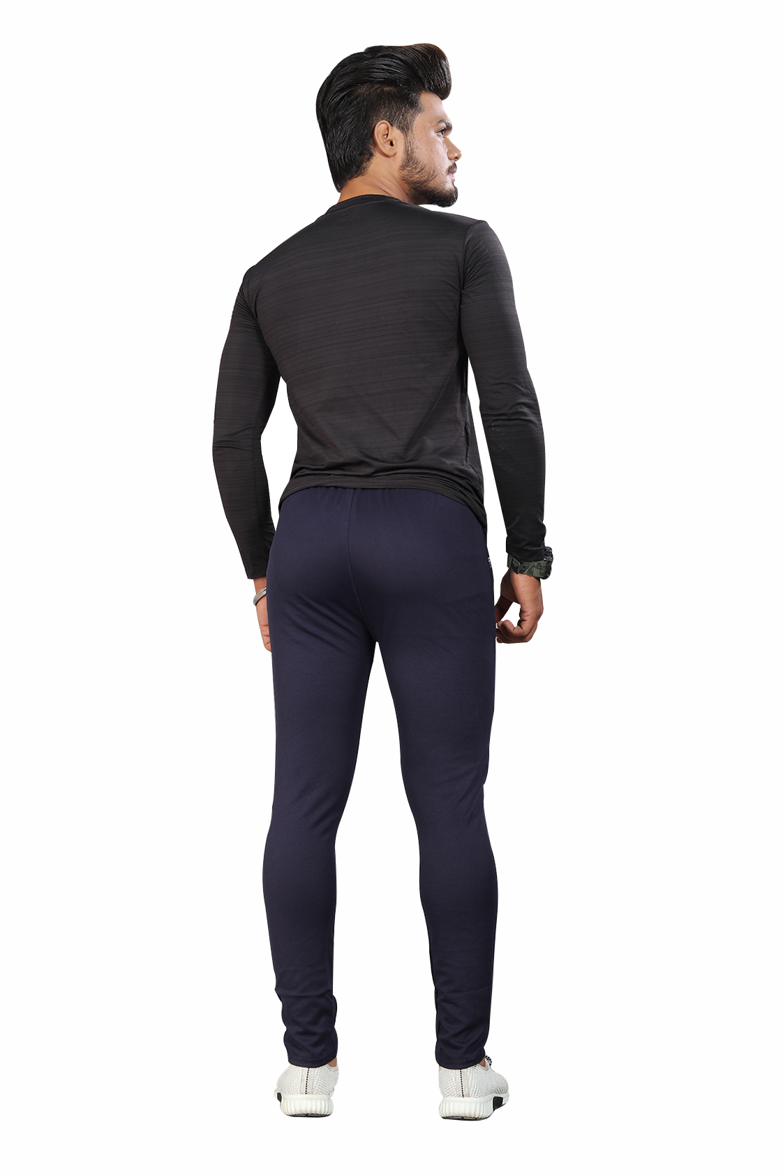 Track Pant - Polyester Cotton Blend, Size L-xl, Black/navy Blue | Slim Fit Design, Adjustable Drawcord, Wicking Soft Fabric, Zip Side Pockets