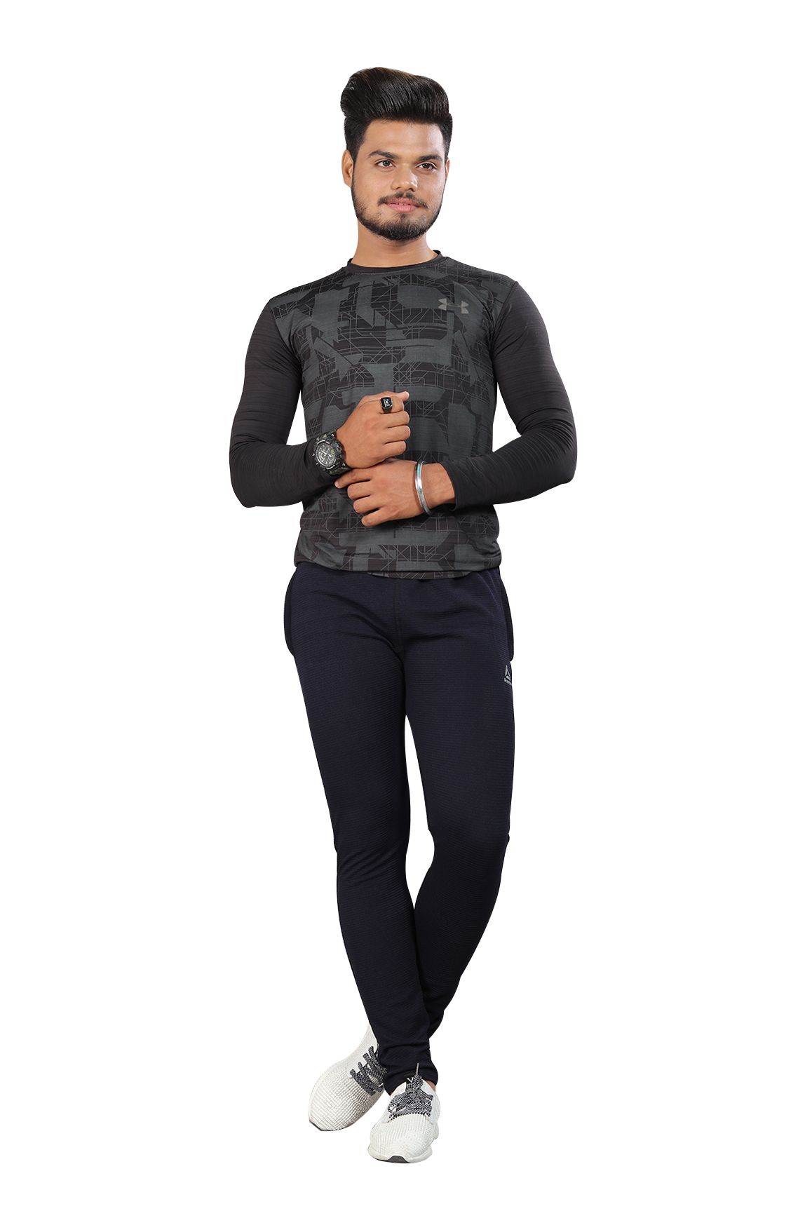 Track Pant - Polyester Cotton Blend, Size L-xl, Black/navy Blue | Slim Fit Design, Adjustable Drawcord, Wicking Soft Fabric, Zip Side Pockets