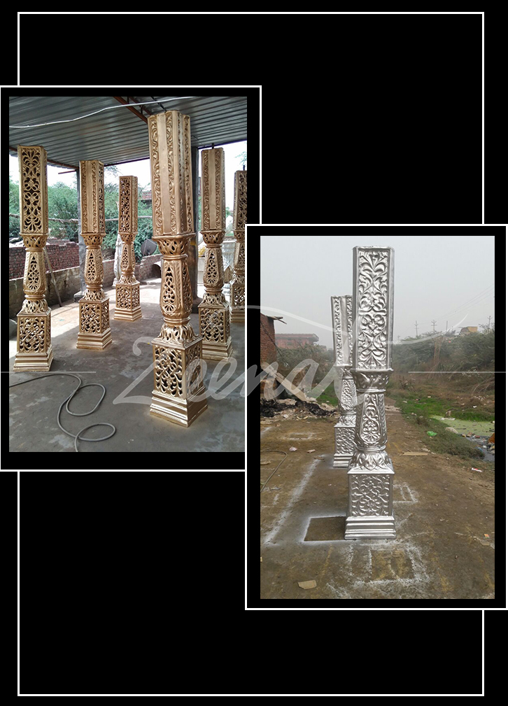 Zeenat Fiber Pillar - 8 Feet Height, Gold Color | Wedding Decoration, Wr Matte Base, 20 Kg Weight