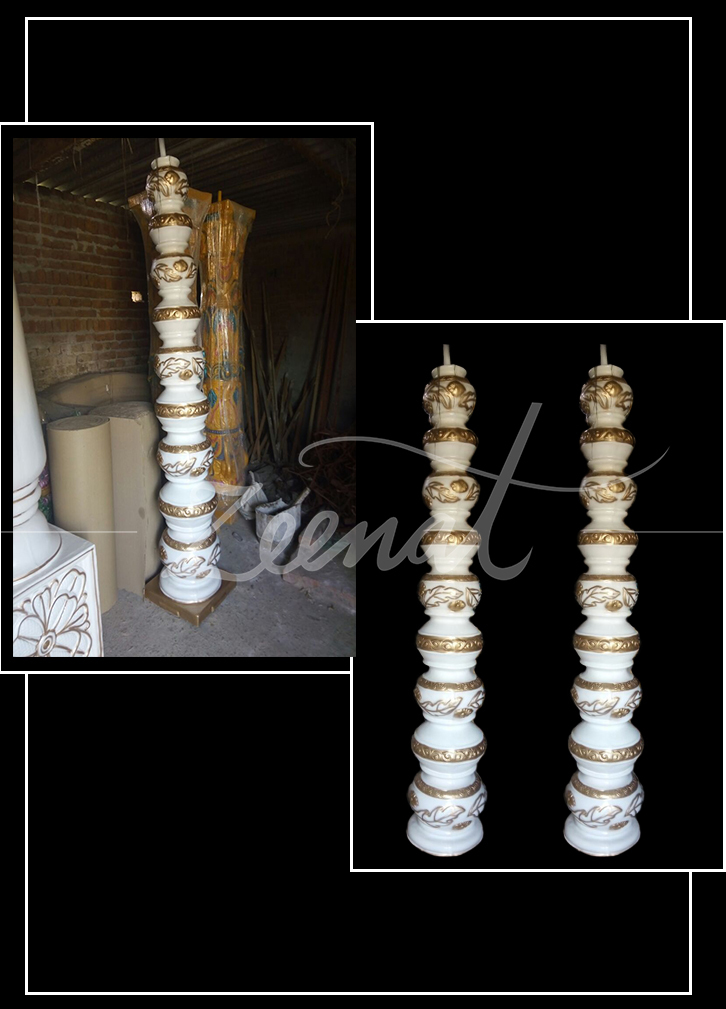 Fiber Pillar - 8 Feet Round | White Decorative Design, 20 Kg Weight