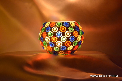 Antique Imitation Multicolored Glass Candle Holder