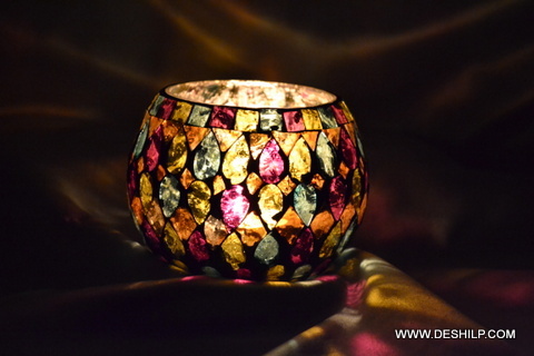 4inch Printed Glass T Light Candle Holder - Style: Modern Arts