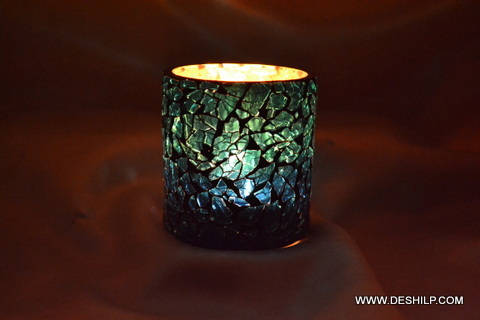 Blue Colored Small T Light Candle Holder - Material: Glass