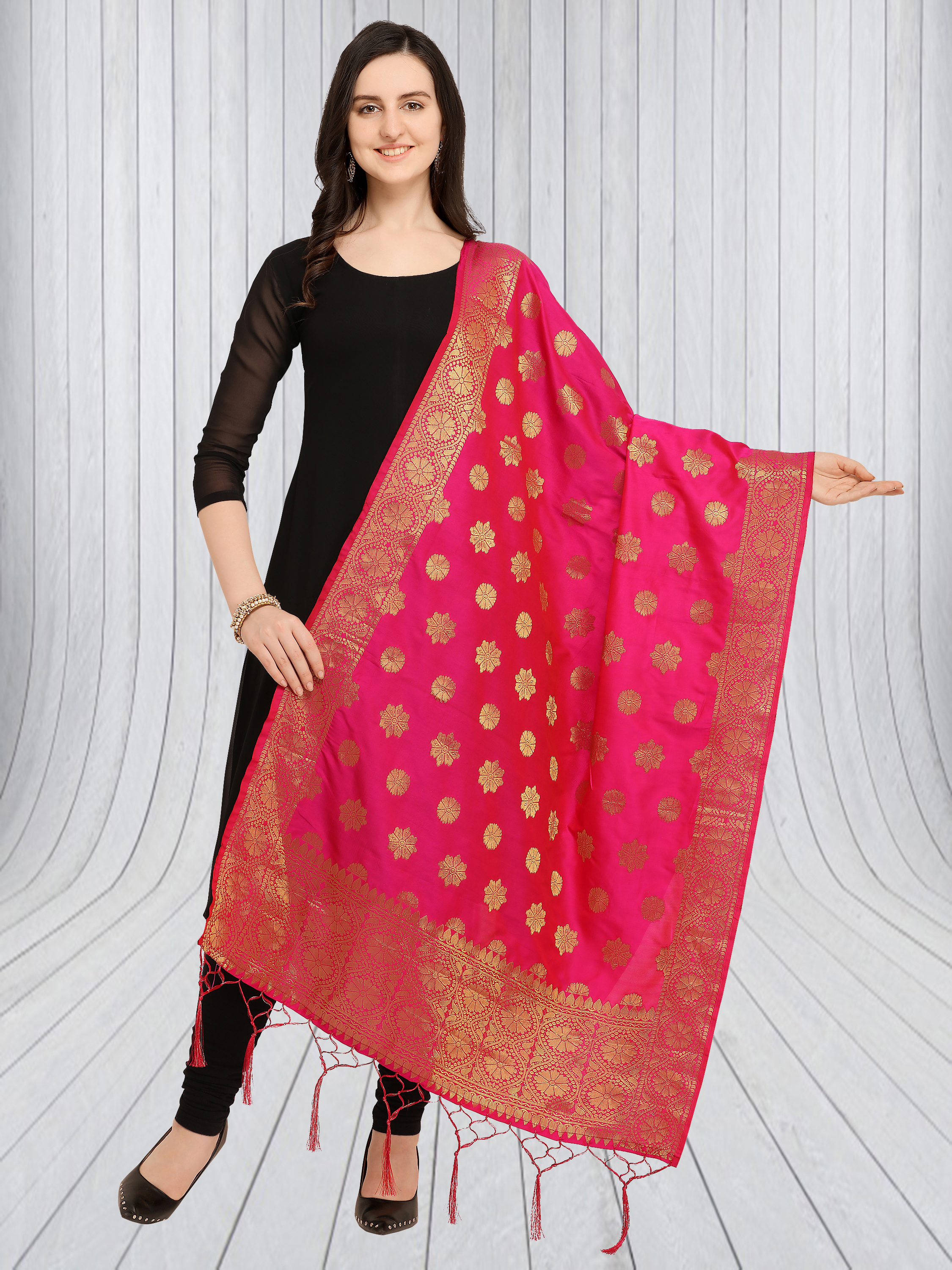 Black And Green Fancy Silk Dupatta