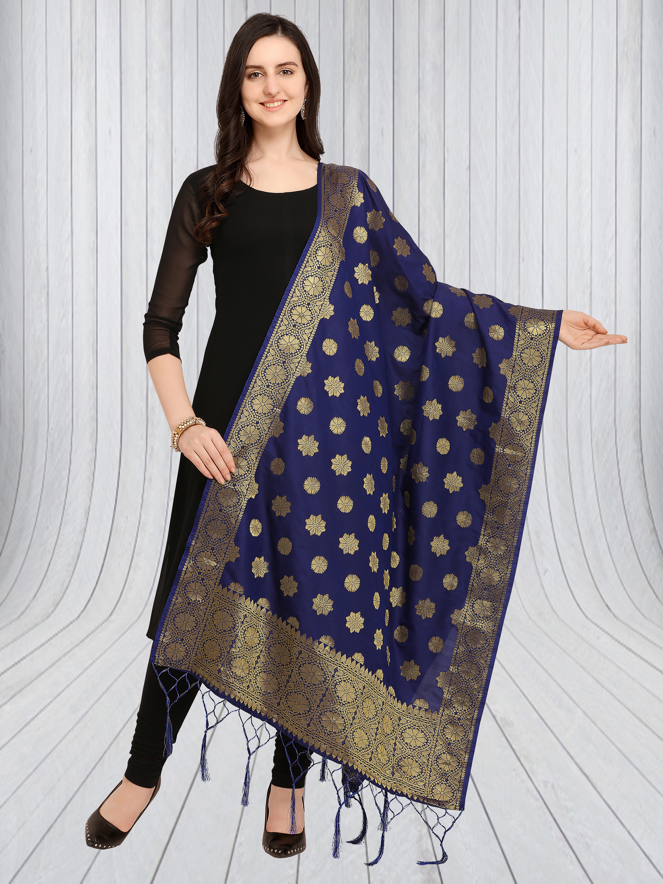 Black And Green Fancy Silk Dupatta