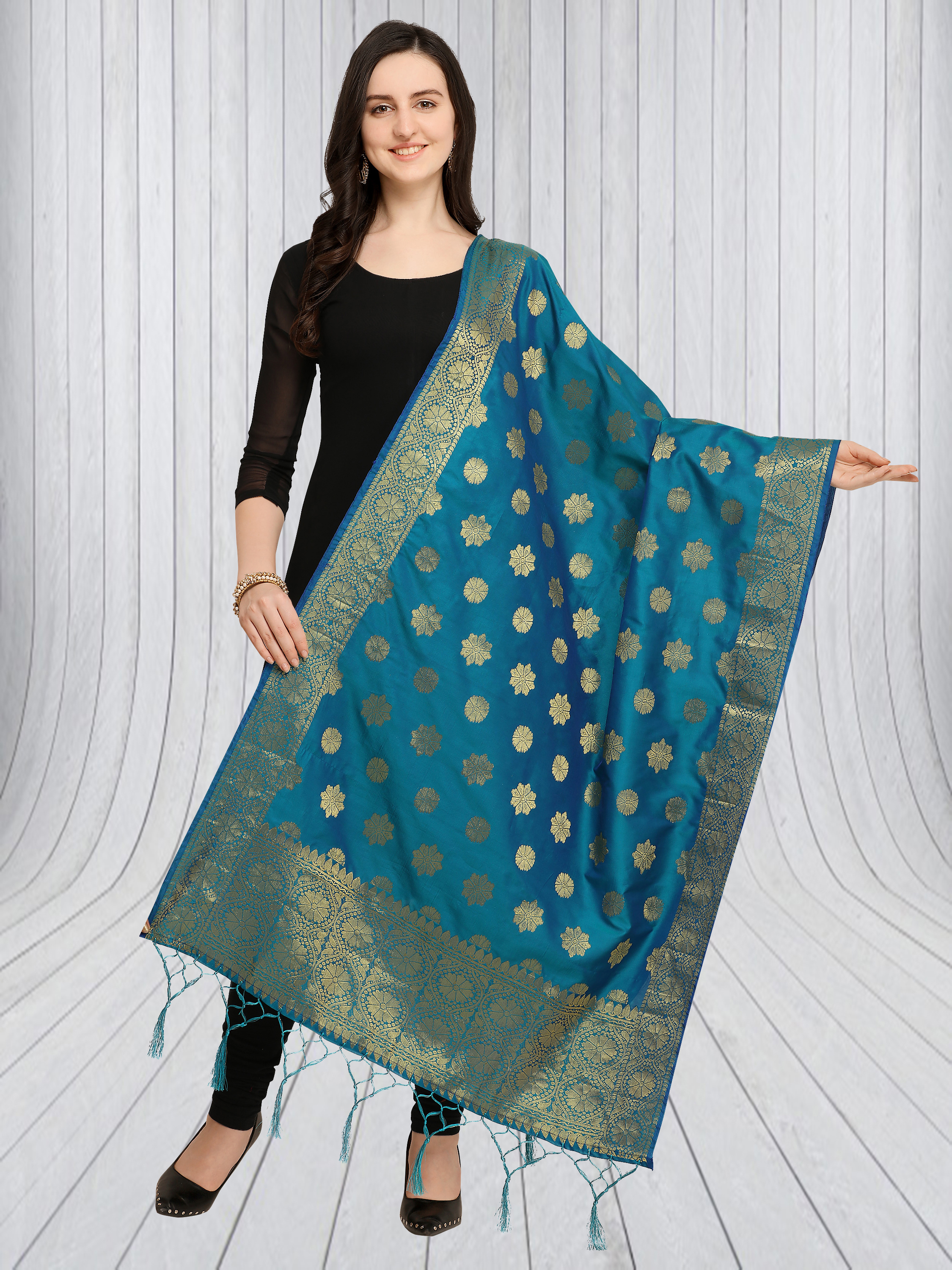 Black And Green Fancy Silk Dupatta