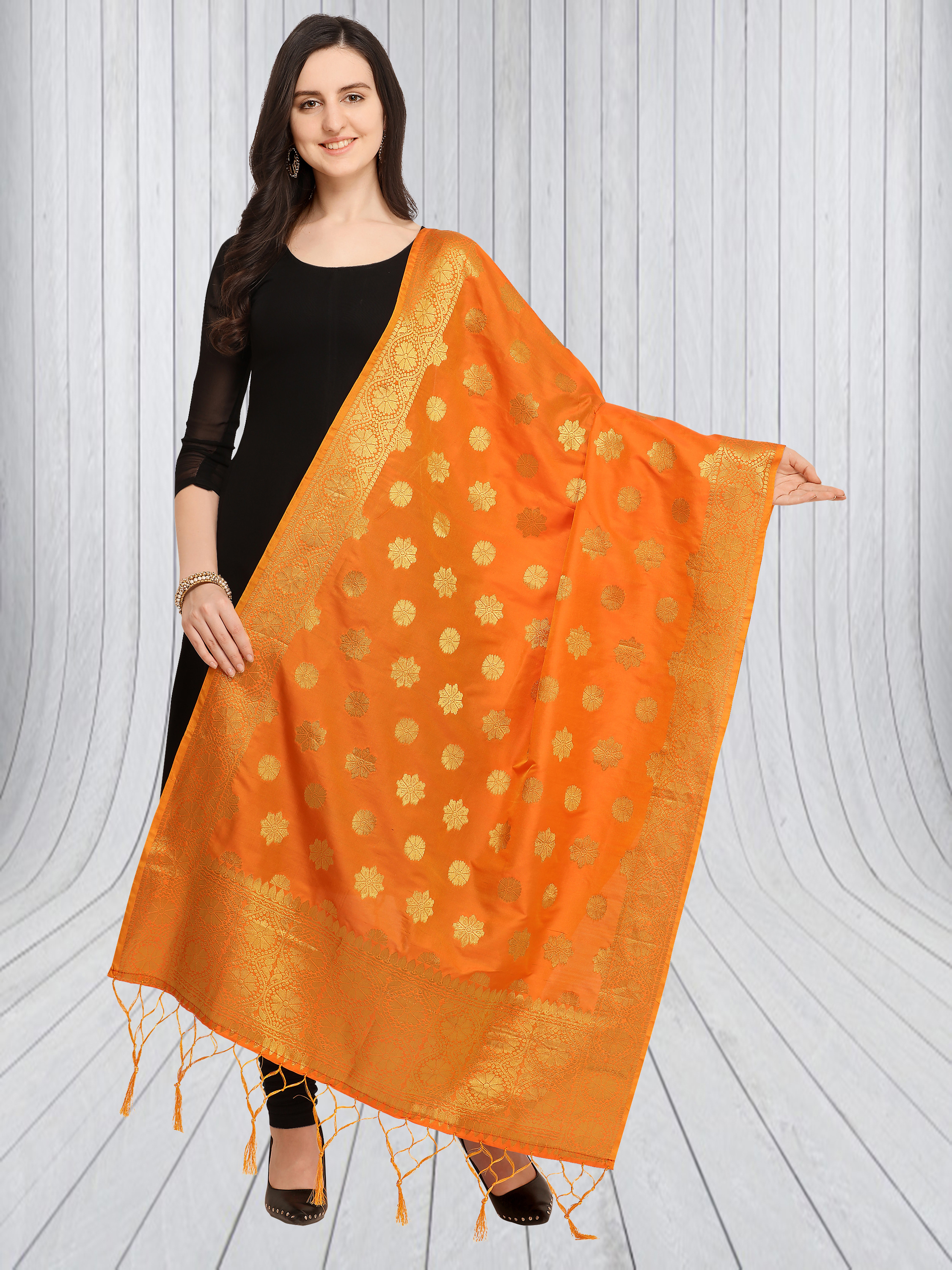 Black And Green Fancy Silk Dupatta
