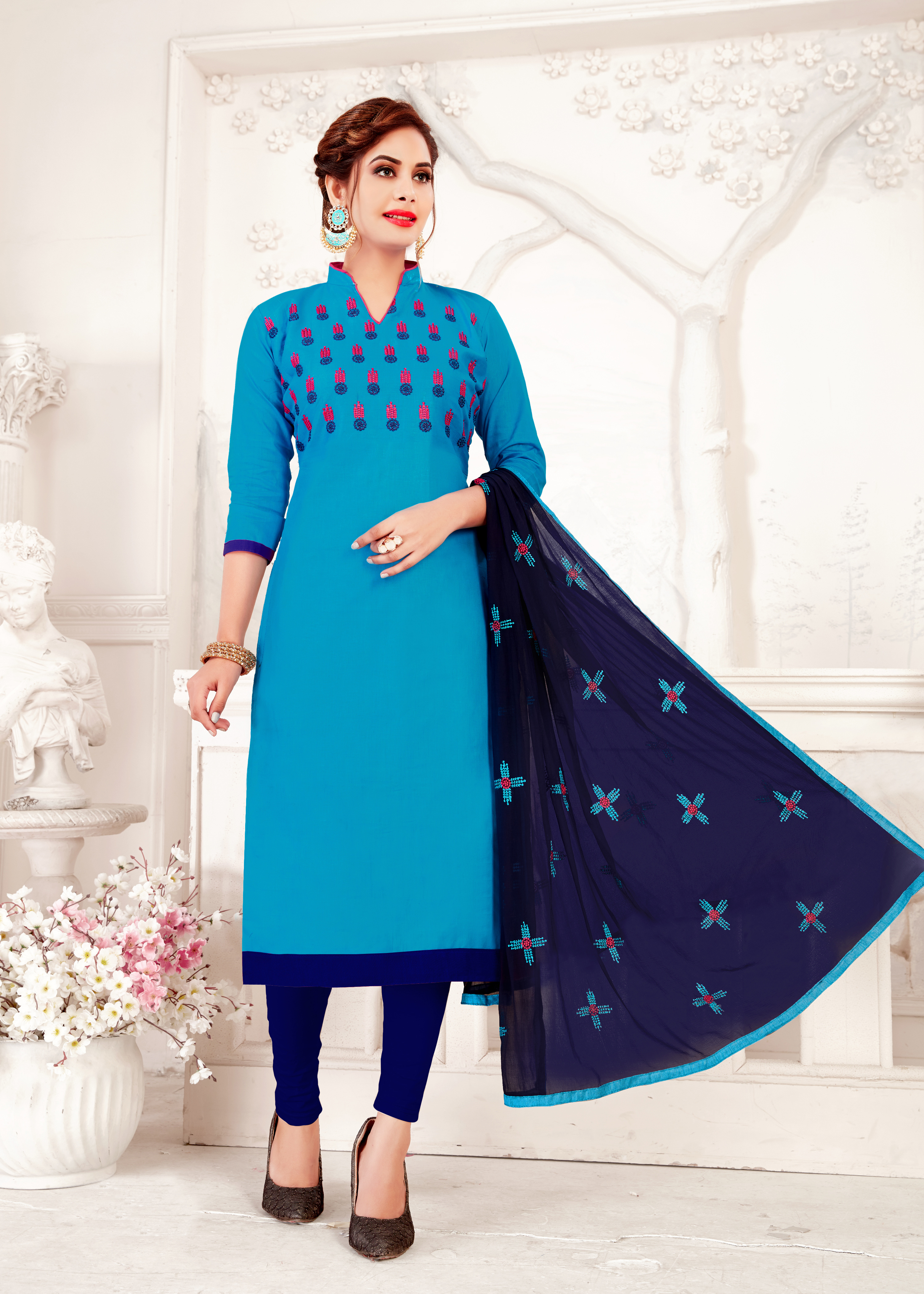 Black And Red Attractive Cotton Salwar Suit