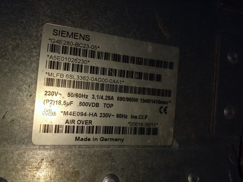 Siemens Drive Fan 6sl3362-0ag00-0aa1