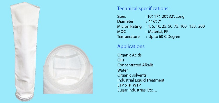 Liquid Pp Filter Bag - Multi-layered Filtration, Dimensions: 4"x10" To 8"x32", Materials: Polypropylene, Polyester, Nylon | High Dirt Holding Capacity, Non-woven, Ultrasonic Welded Handles