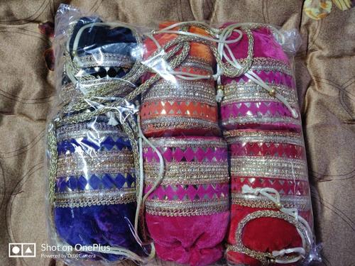 Designer Potli's - Indoor Round Potli in Pink, Red & Blue | Hand Building, Modern Style Design